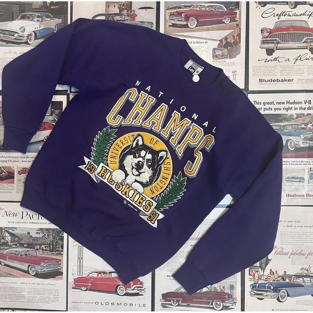 Vintage 1991 Washington Huskies National Champs Sweatshirt Men's XL Purple USA
